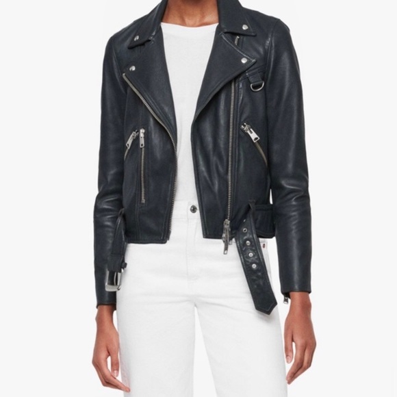 All Saints Jackets & Blazers - AllSaints Blue Gidley Leather Jacket - US Women’s Size 0 Biker Moto